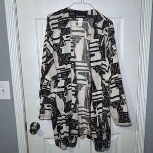 Anthony Mark Hankins Jacket Women's 14 Black Abstract Art Open Front Long Rayon